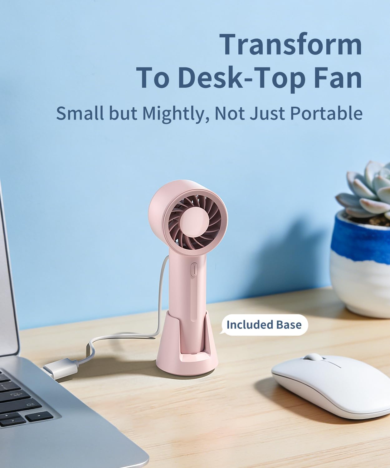 Mini-Tragbarer Ventilator, 3-stufiger Handventilator mit Tischfuß, wiederaufladbarer Akku, leicht und klein, leistungsstark, persönlicher Kühlventilator