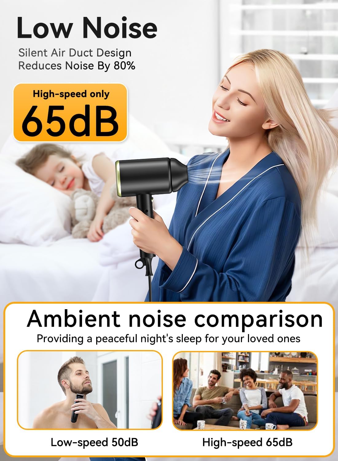 Ionen-Haartrockner, 150.000 U/min – Schnelltrocknend, geräuscharm, faltbar und tragbar, mit Diffusor und Düse, kompaktes Mini-Modell für Damen und Herren