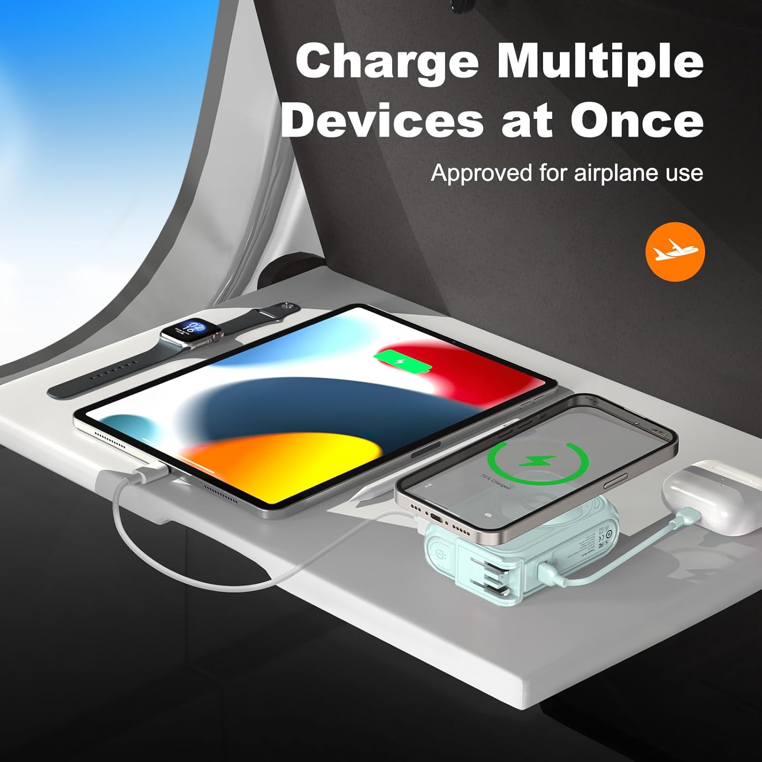 Tragbares Ladegerät, magnetische Powerbank, kleine Powerbank, Akkupack 10000mAh, ideal für unterwegs, Schnellladefunktion mit integriertem Kabel